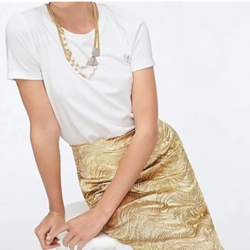 J. Crew Collection Pencil Skirt in Gold Metallic Leaf Jacquard, Size 2