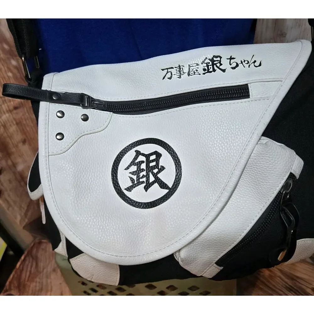 Yorozuya Gin-chan(Gin-Silver)Messenger bag white/ black Faux leather and Canvas