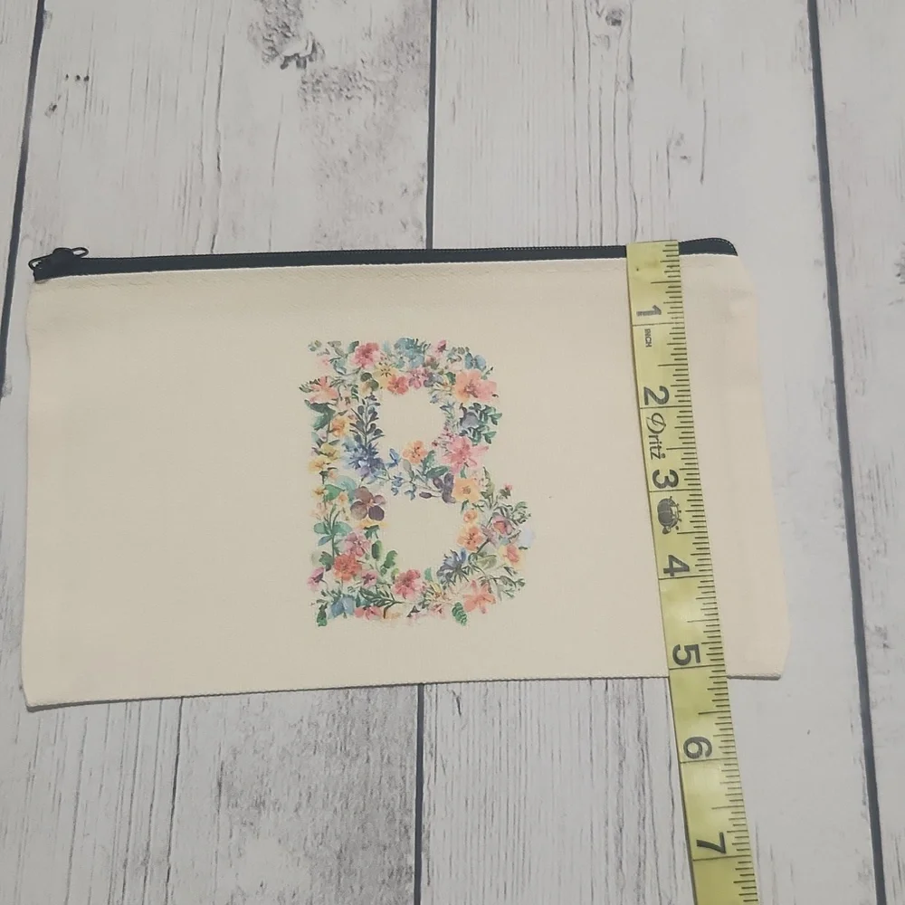 Initial B In Floral Design Pouch. Great For Organization Or Makeup Bag