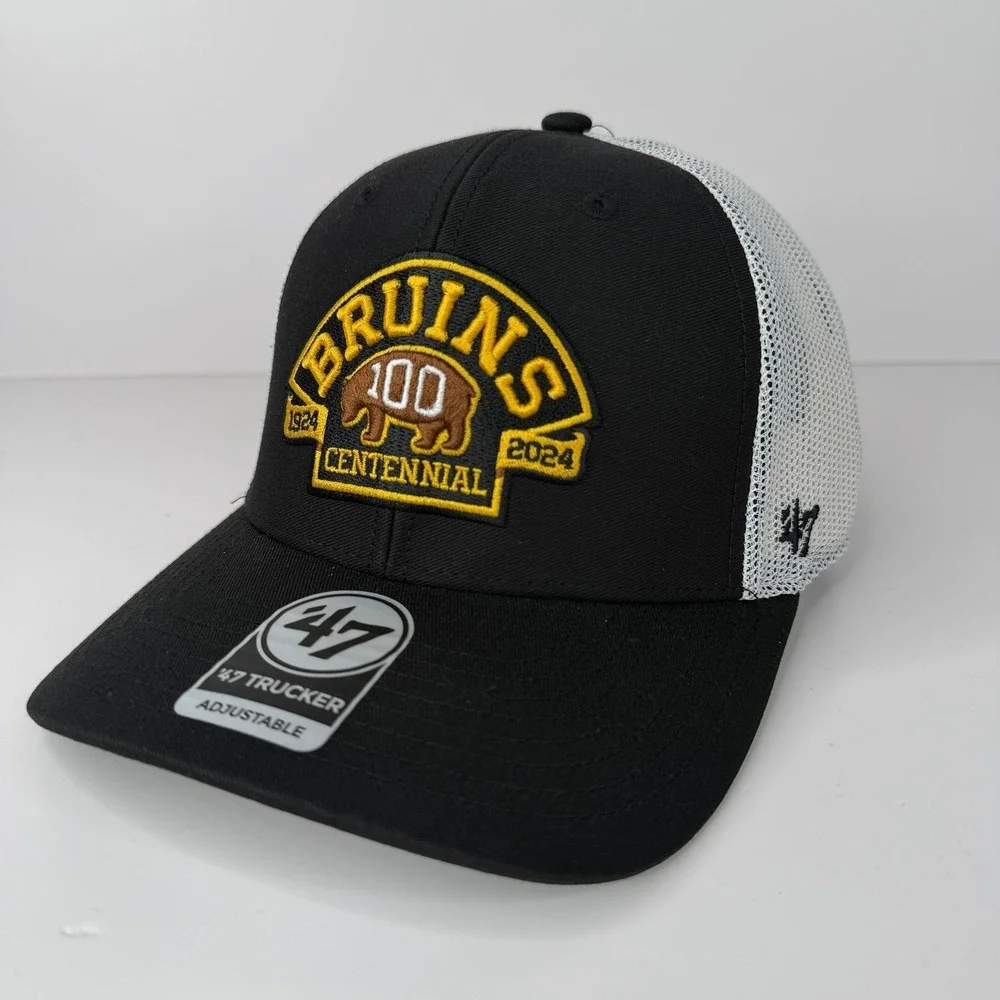 Boston Bruins Hat Cap Snap Back Mens OSFA Black NHL Hockey 47 Trucker Centennial