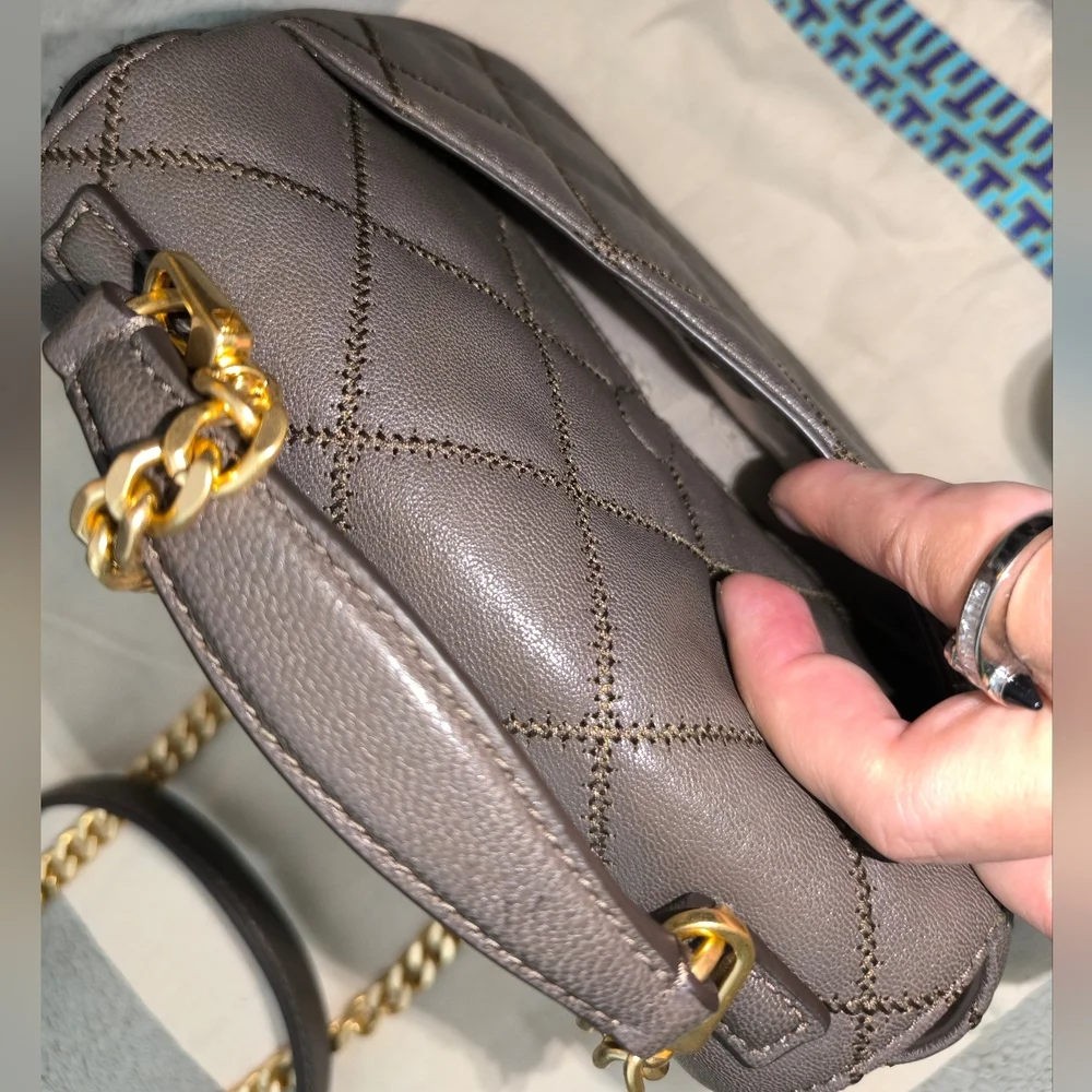 Tory Burch Willa Mini Top Handle Bag Volcanic Stone Quilted Leather