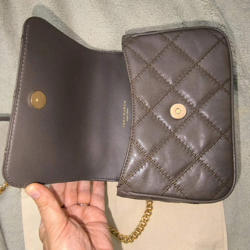 Tory Burch Willa Mini Top Handle Bag Volcanic Stone Quilted Leather