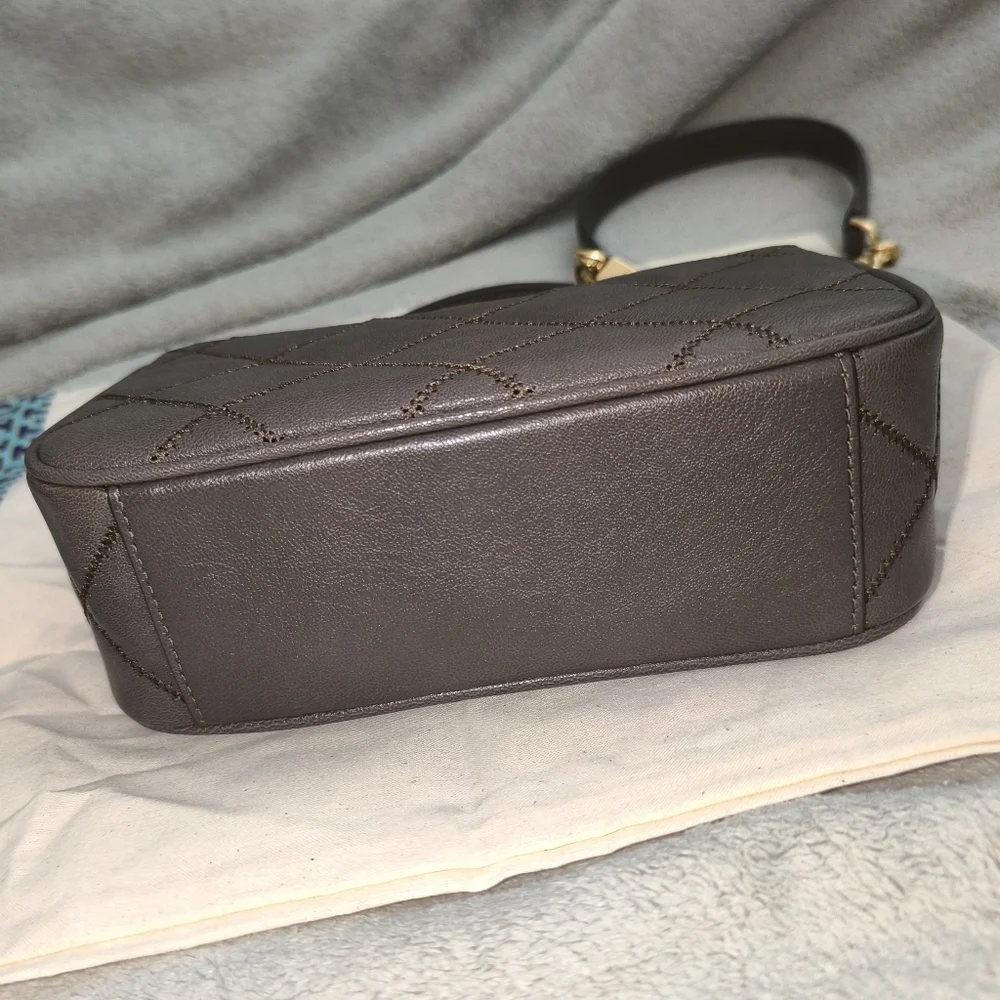 Tory Burch Willa Mini Top Handle Bag Volcanic Stone Quilted Leather