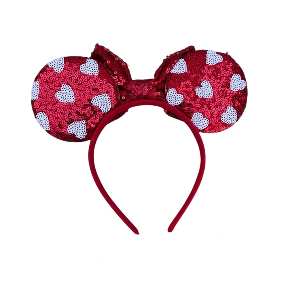 Disney Parks Minnie Mouse Red Sequin Hearts Ears Headband
