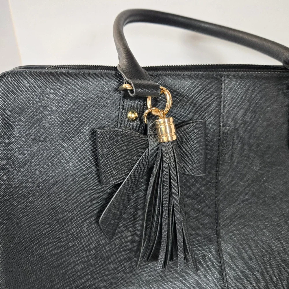 ECOSUSI Black Vegan Leather Laptop Briefcase Bag with Bow and Tassel Accent Mens