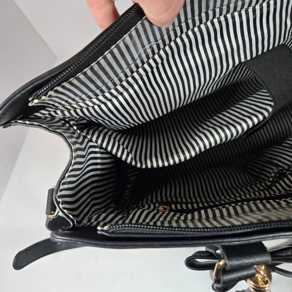 ECOSUSI Black Vegan Leather Laptop Briefcase Bag with Bow and Tassel Accent Mens