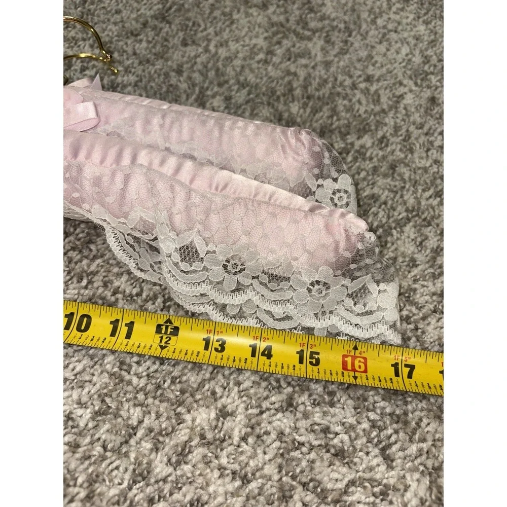 Set of Two Pink Satin and Lace Clothes Hangers Grandma Core Bridal Rosebud