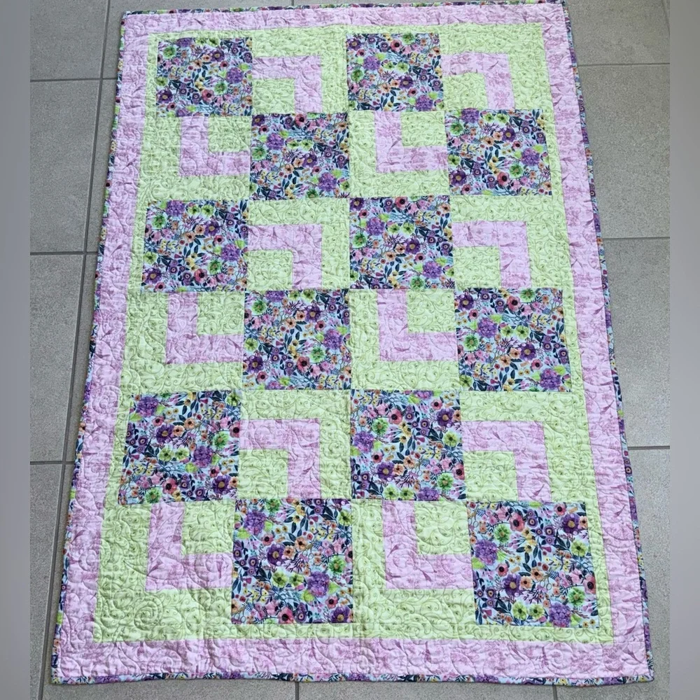 Handmade Patchwork Floral Baby Girl Quilt