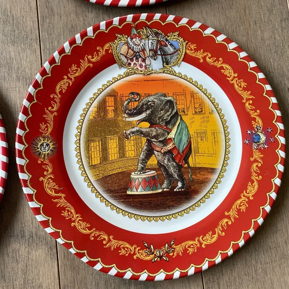 Restoration Hardware Circus Animals 4 Tin Plates Set Tin & Lid Whimsical