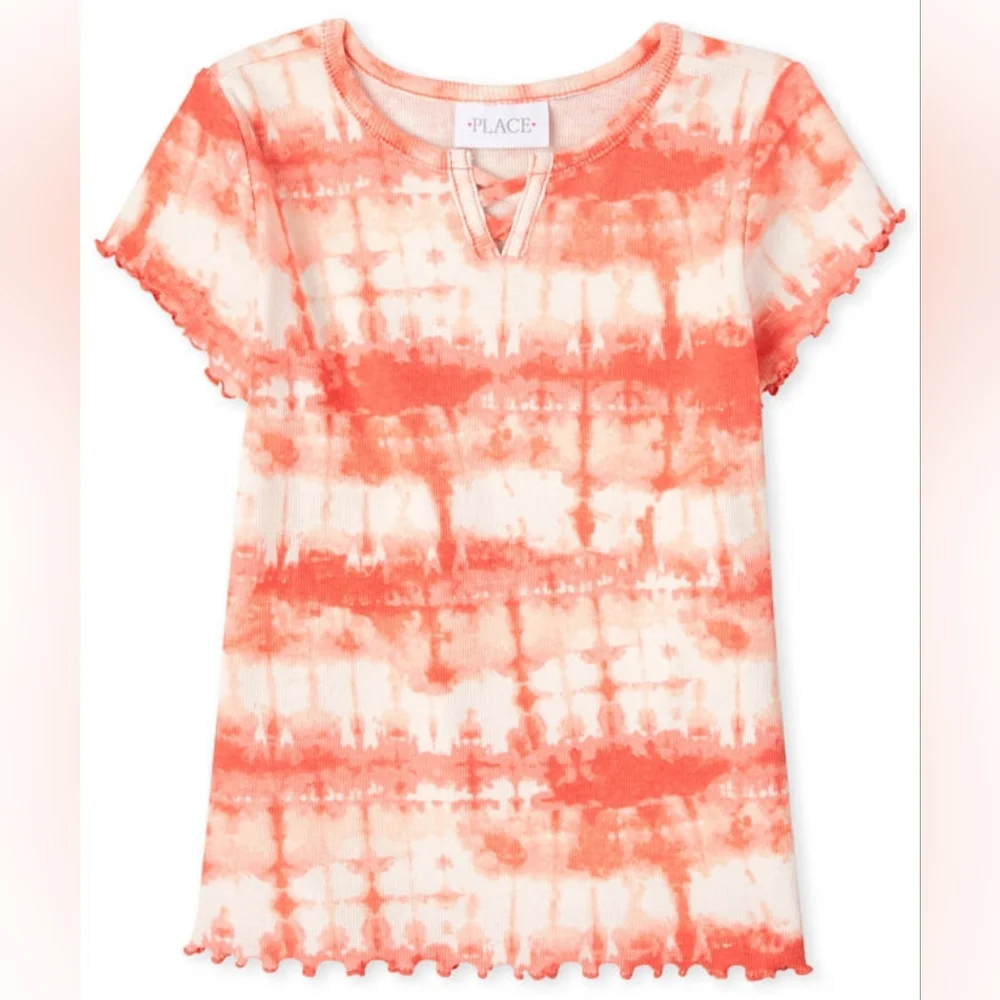 The children's place girls ribbed tie dye short sleeves tshirt, 14, oran…
