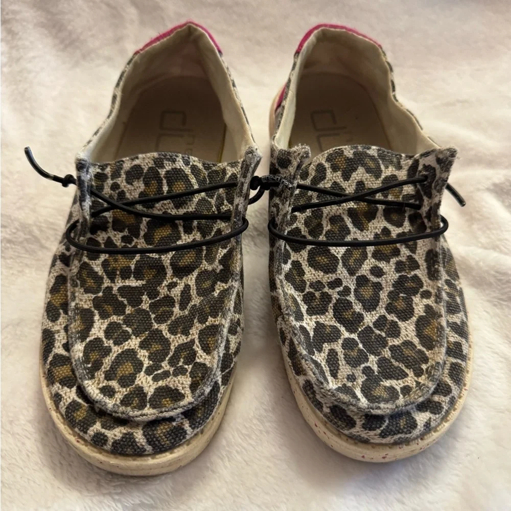 Hey Dude Kids Leopard Print Moccasins with Pink Heel