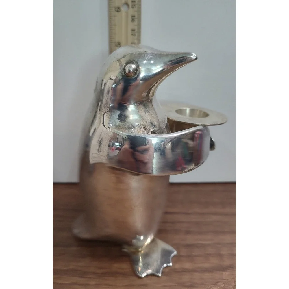 Vtg Restoration Hardware Silver Plated Penguin Candle Bearer Candle Holder A12