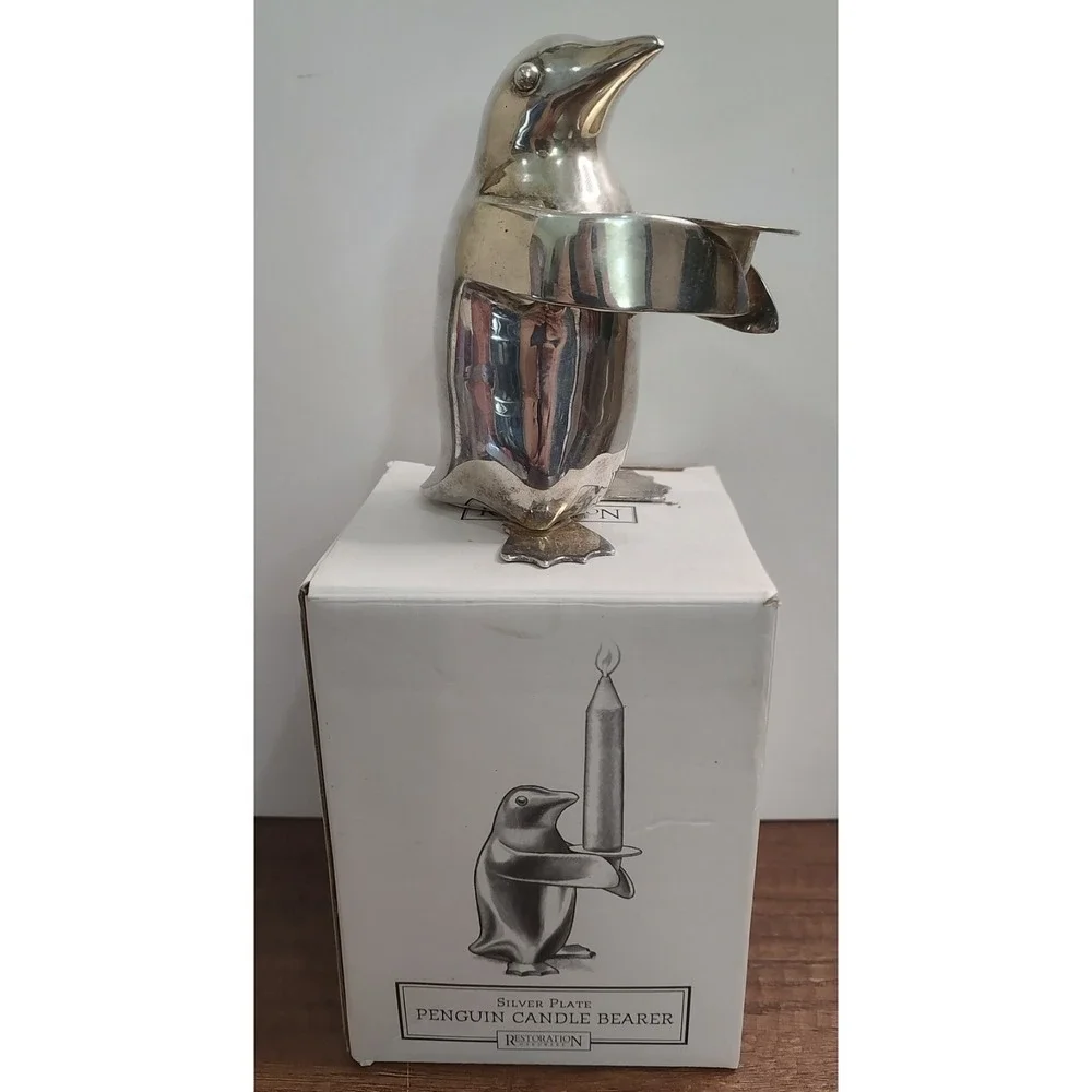 Vtg Restoration Hardware Silver Plated Penguin Candle Bearer Candle Holder A12