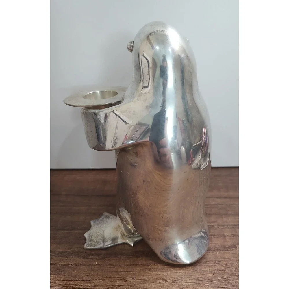 Vtg Restoration Hardware Silver Plated Penguin Candle Bearer Candle Holder A12