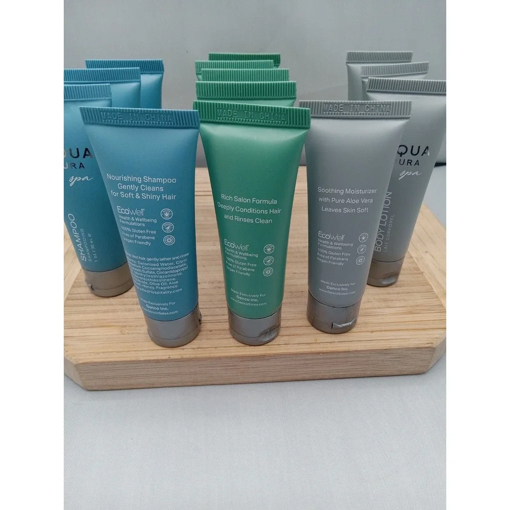 Aqua Pura 5 SHAMPOO 5 Condltion 4Body Lotion ECOWELL 1 OZ NEW Travel Size 1oz.