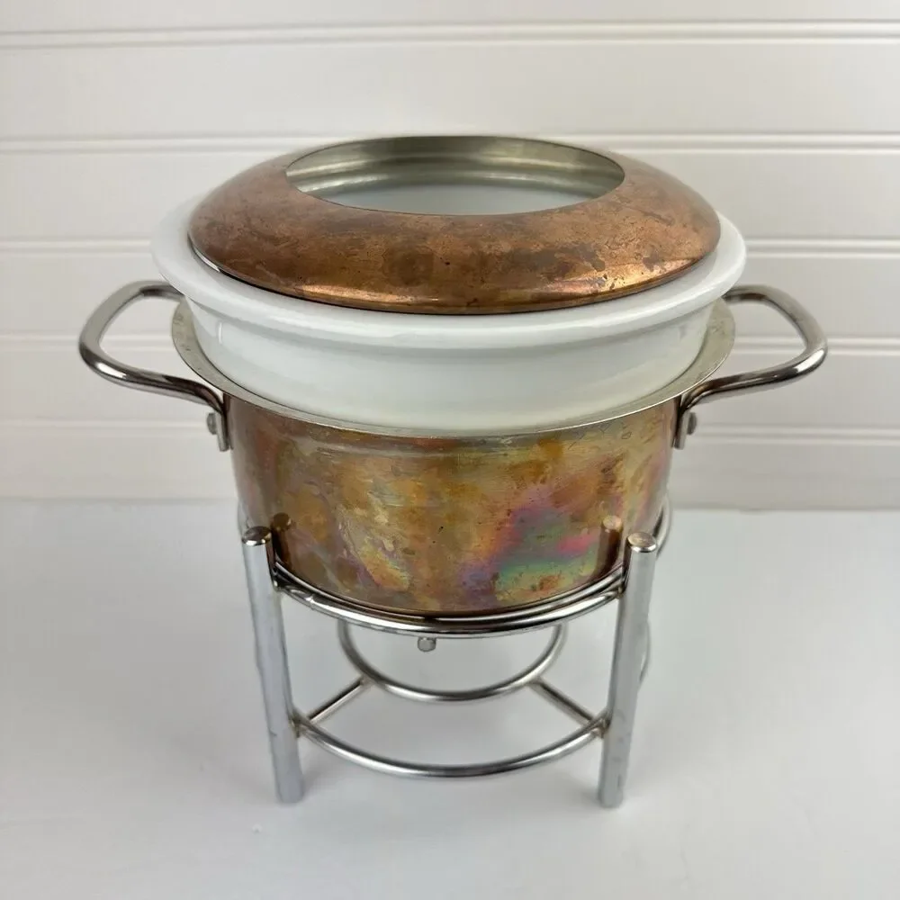 Williams Sonoma Ruffoni Copper Porcelain Fondue Pot Set & Stand Made in Italy