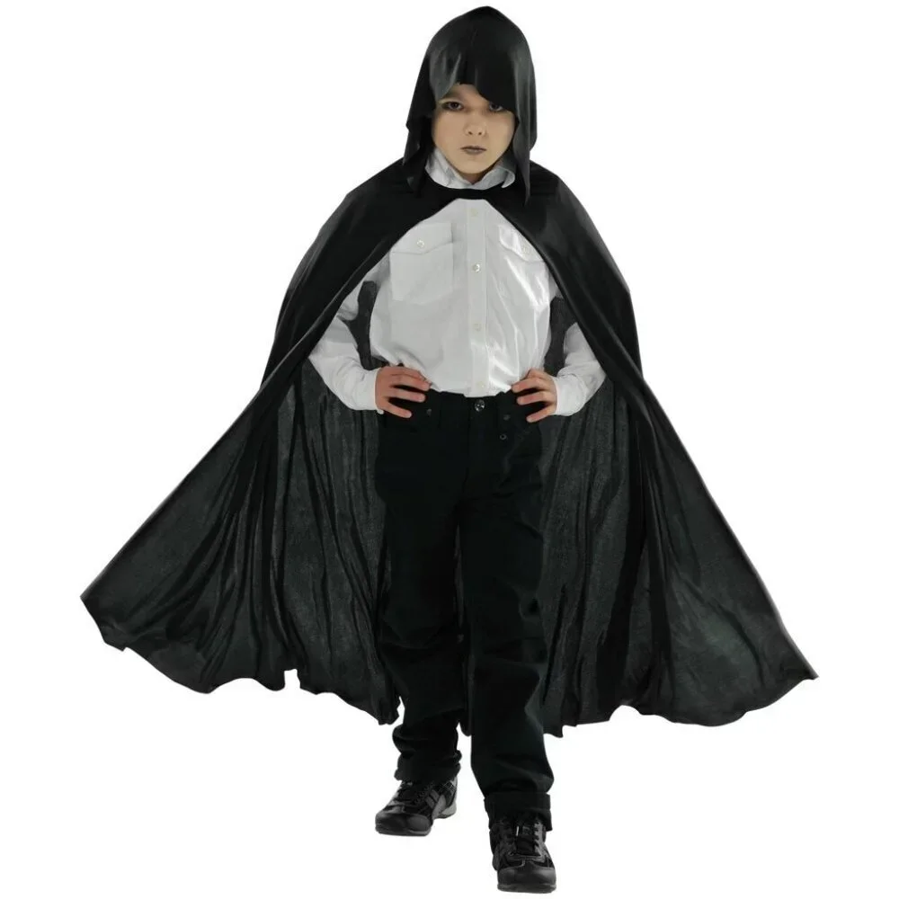 Hooded Cape Youth Child Unisex One Size Fits Most Halloween Costume in Black