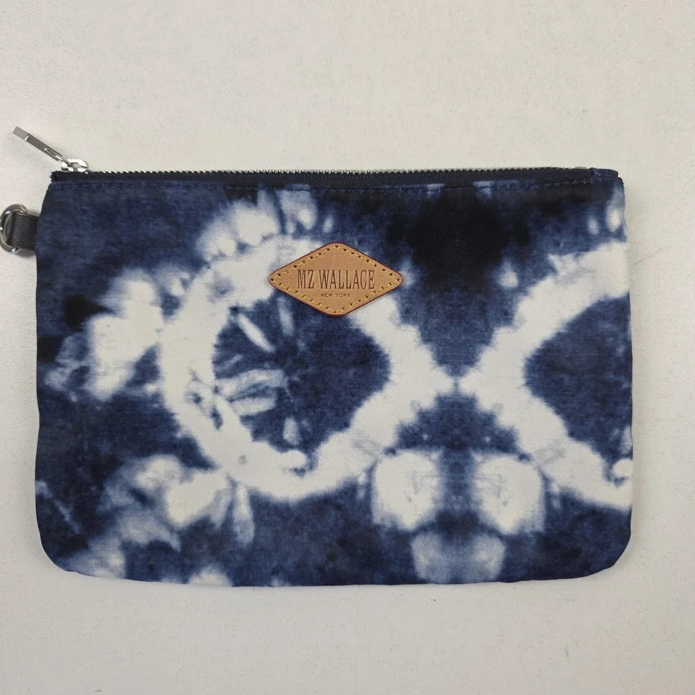 MZ Wallace Clutch Bag Womens Small Blue Nylon Tie Dye Zip Cosmetic Travel Pouch