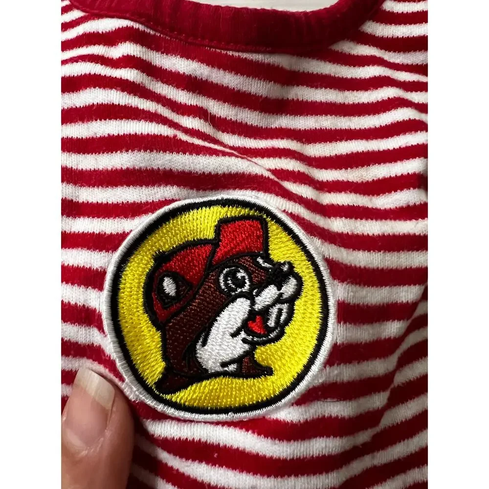 Buc-ee's Red & White Striped Newborn Bib Snap Closure beaver logo embroidery EUC