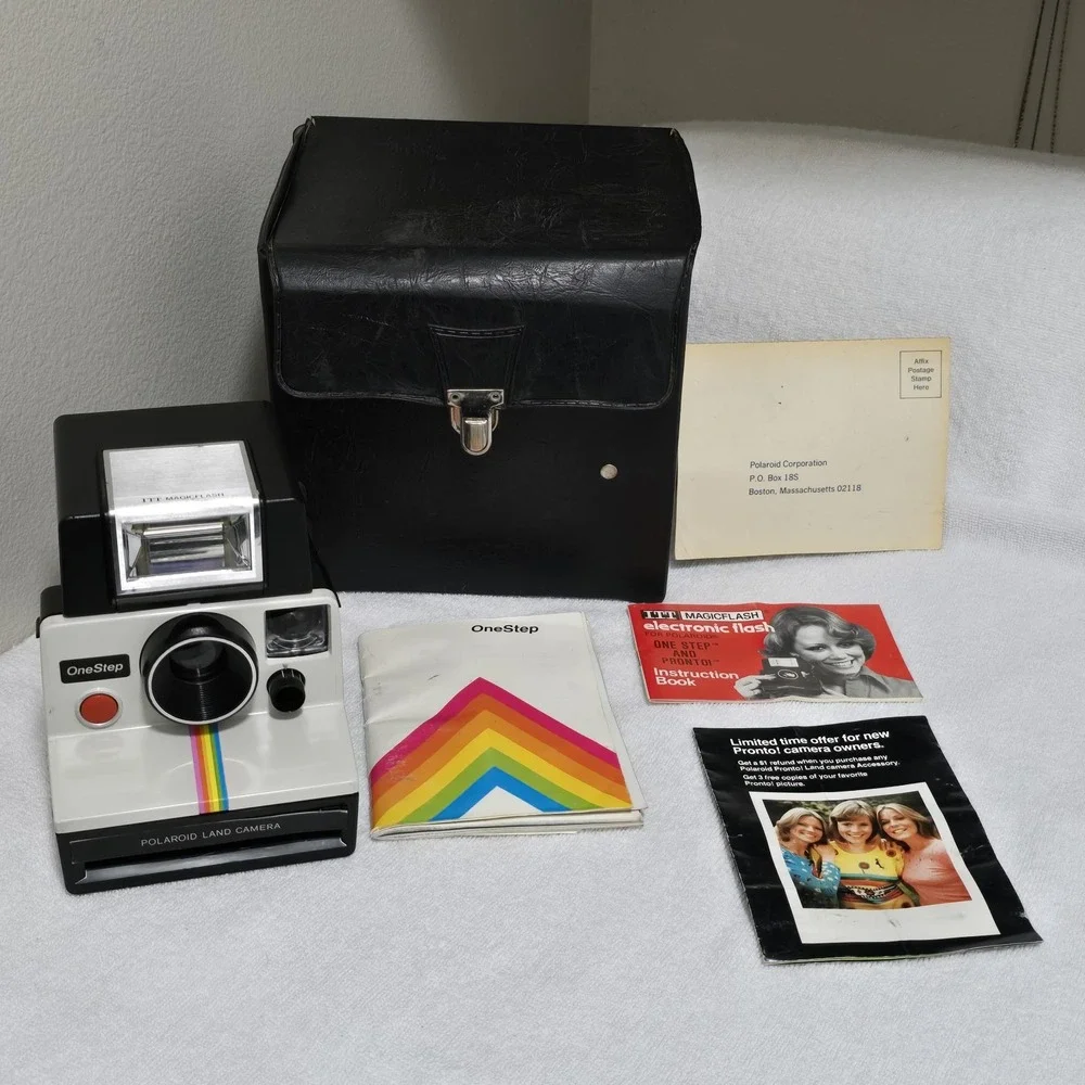 Polaroid One Step Instant Film Land Camera Rainbow Stripe Bundle Works‎ Vintage