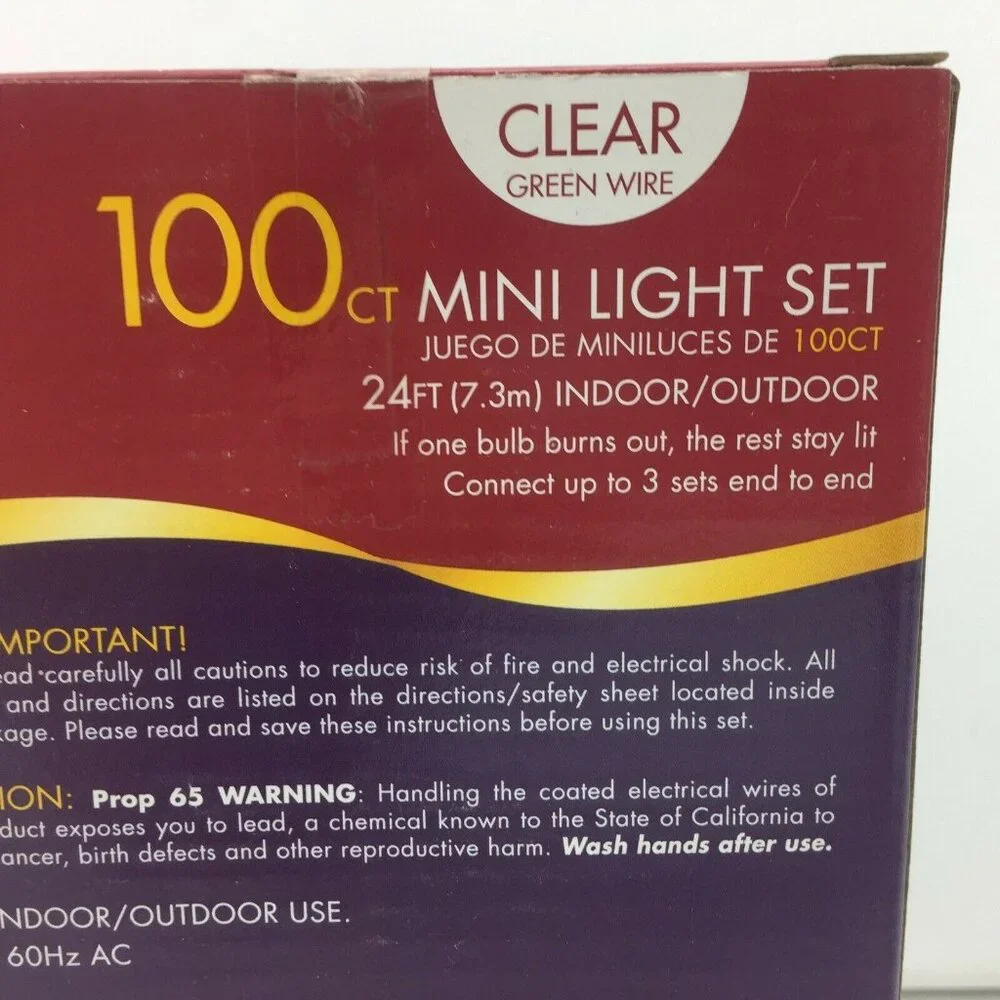 Holiday Time 100 Count 24 Ft. Clear Green Wire Mini Light Set Christmas