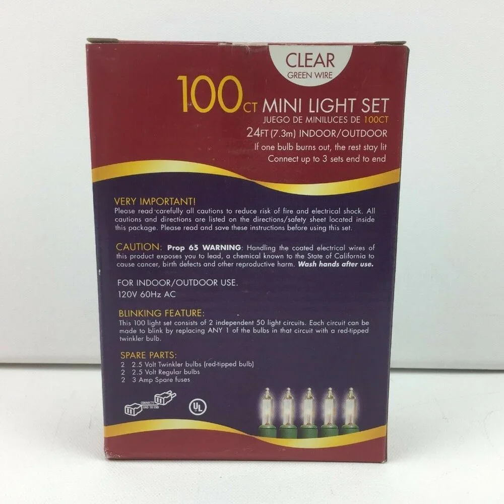 Holiday Time 100 Count 24 Ft. Clear Green Wire Mini Light Set Christmas