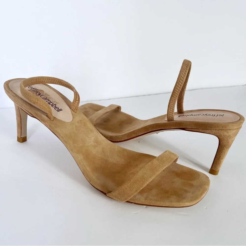 Jeffrey Campbell HERA-HI Tan Suede Strappy Mid-Heels | 7.5