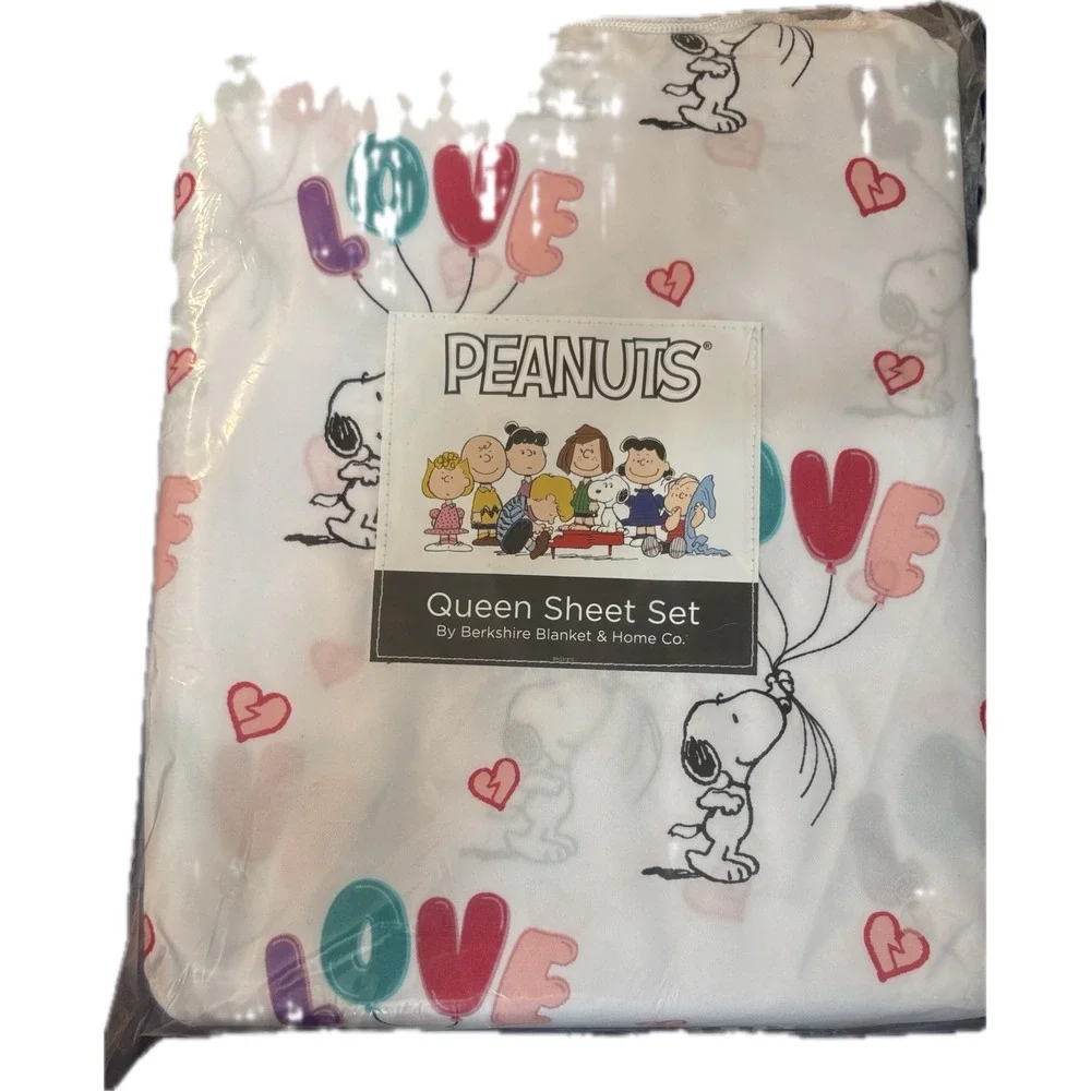 Peanuts Snoopy Love Graphic Queen Sheet Set Berkshire White Pink Hearts 4pc
