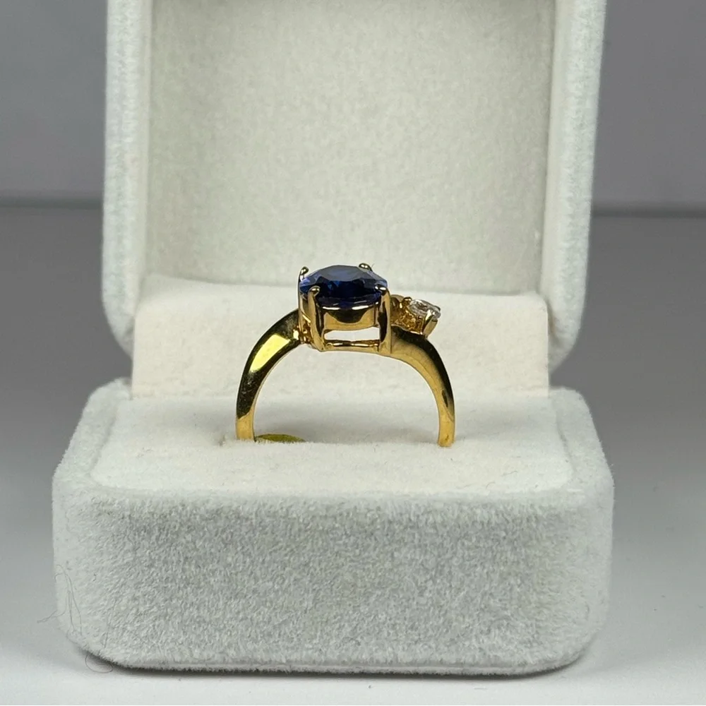 14K Gold Electroplated Blue CZ Ring Size 7 Sapphire Cubic Zirconia NEW