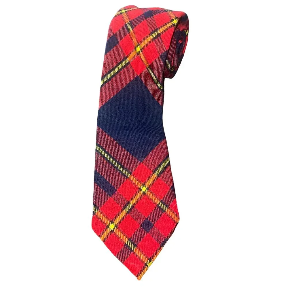 Mens Plaid Red Blue Yellow Pattern Skinny Slim Tie Formal Necktie