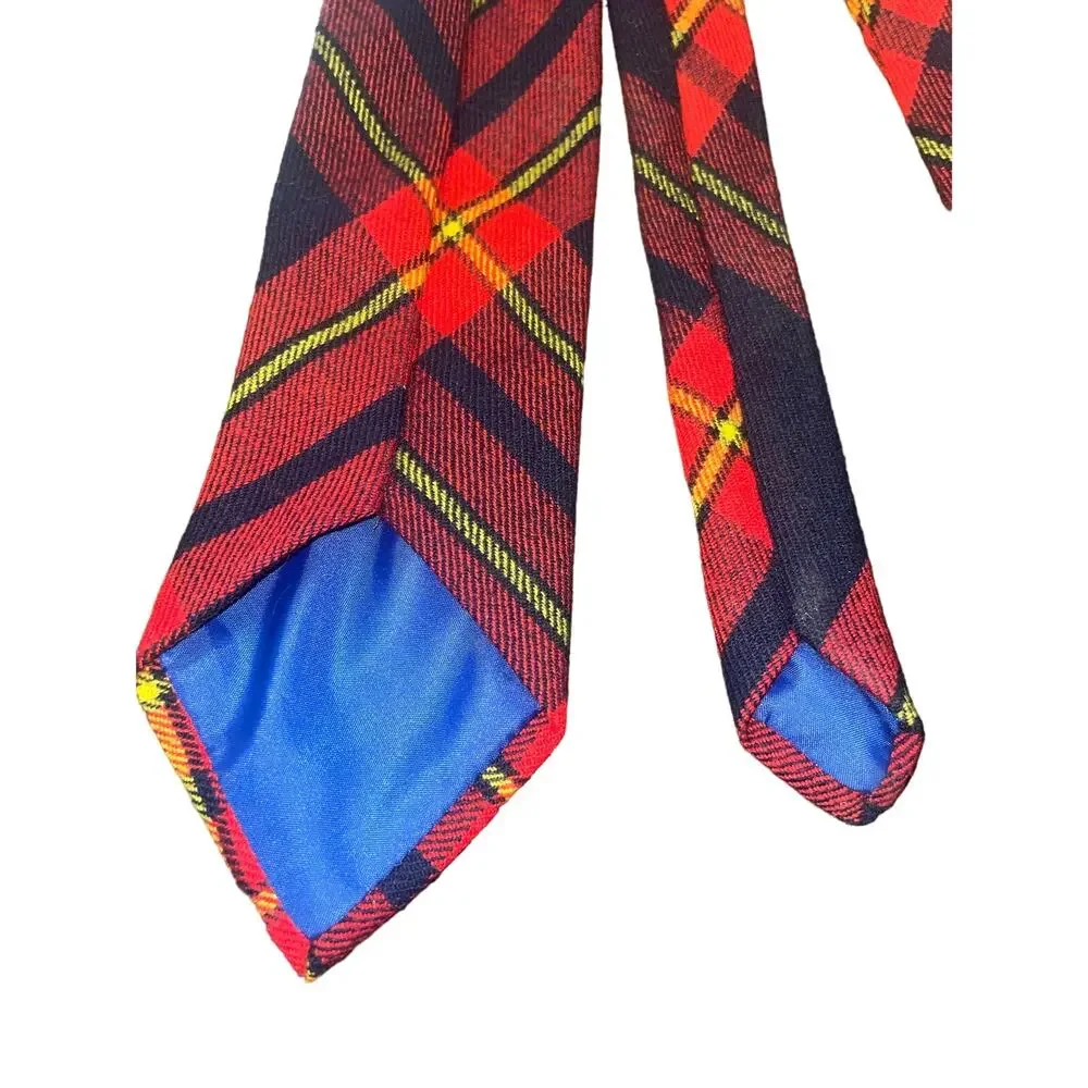 Mens Plaid Red Blue Yellow Pattern Skinny Slim Tie Formal Necktie