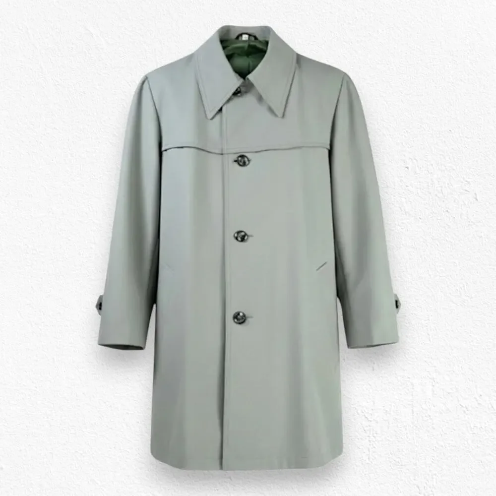 Vintage 60s Olive Green Gray Car Coat Single Breasted Mid Century Coat Size 44R