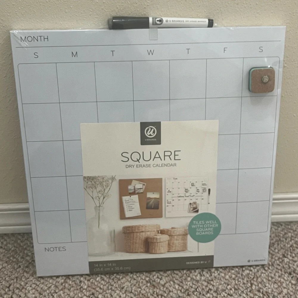 U Brands Square Dry Erase Calendar - White