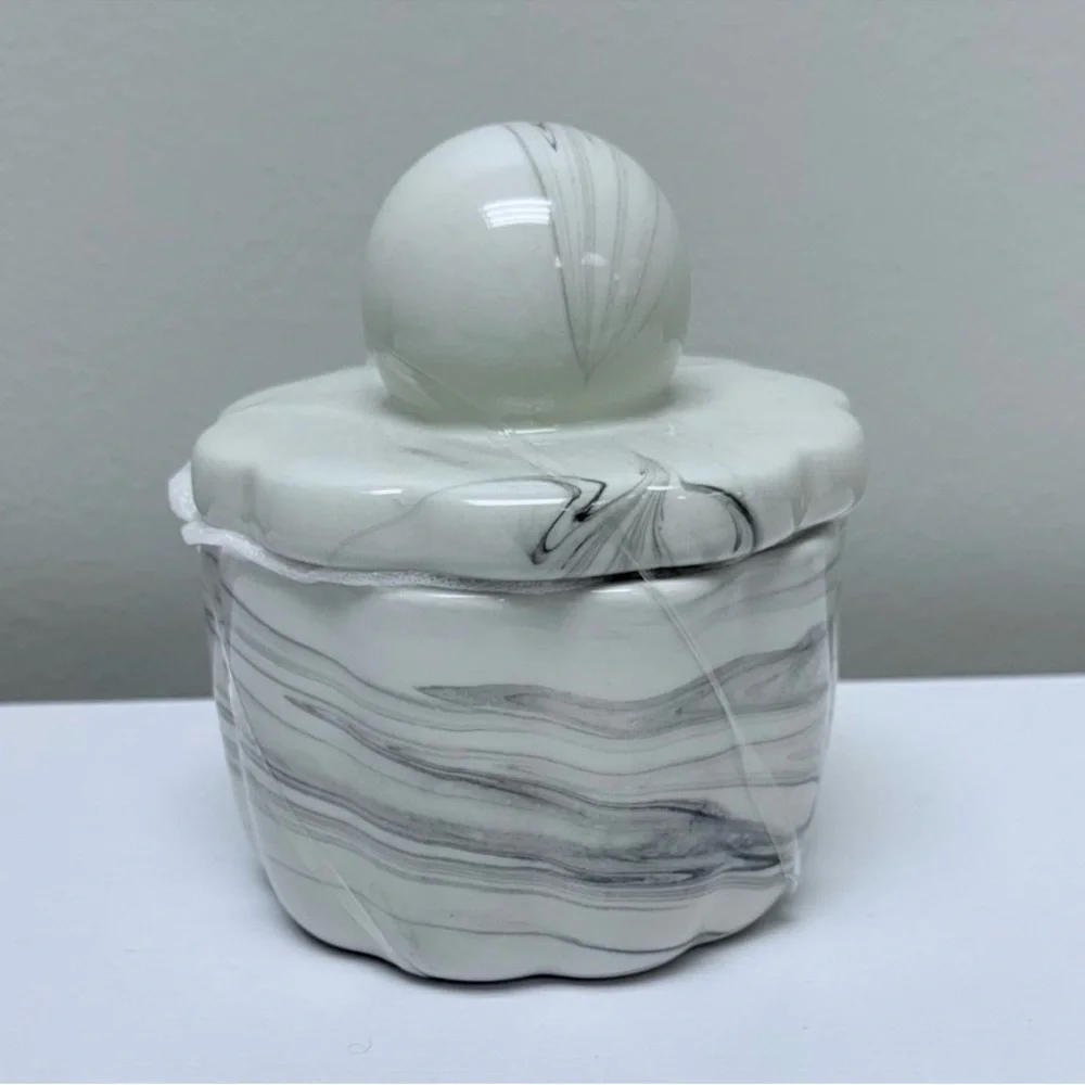New! Target Bullseye Playground Ceramic Jar w/ Lid, Black & White Marble Finish