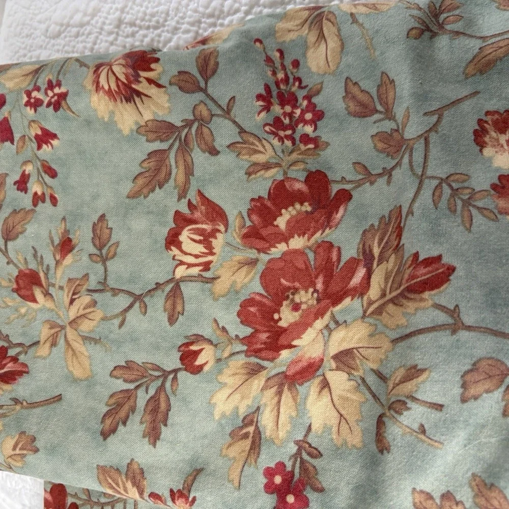 Vintage Homemade Pillowcases Cotton Floral Roses On Teal French‎ Country Cottage