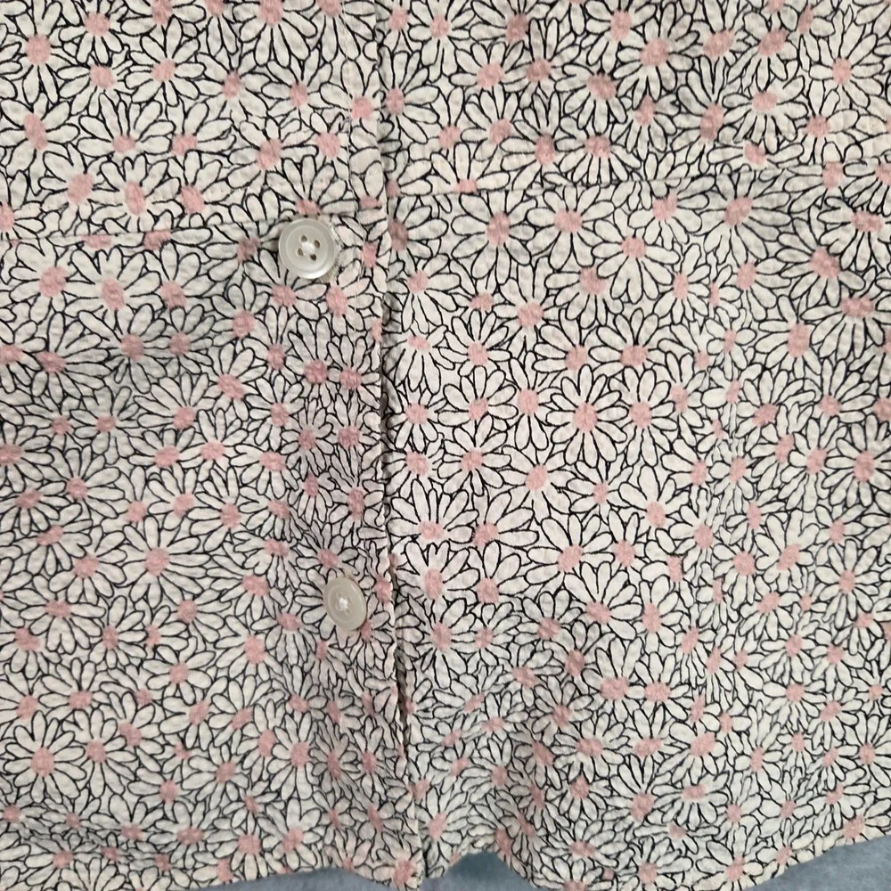 Madewell Button Front Top Women 10 Pink Floral Sleeve V-Neck Seersucker