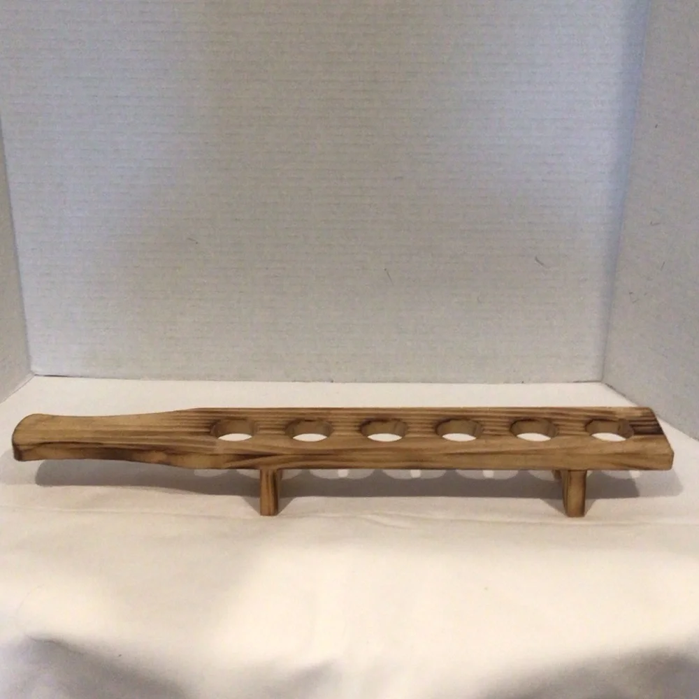 Wooden Bath Tray with Six Candle/Accessory Slots - burnt wood shot glass holder
