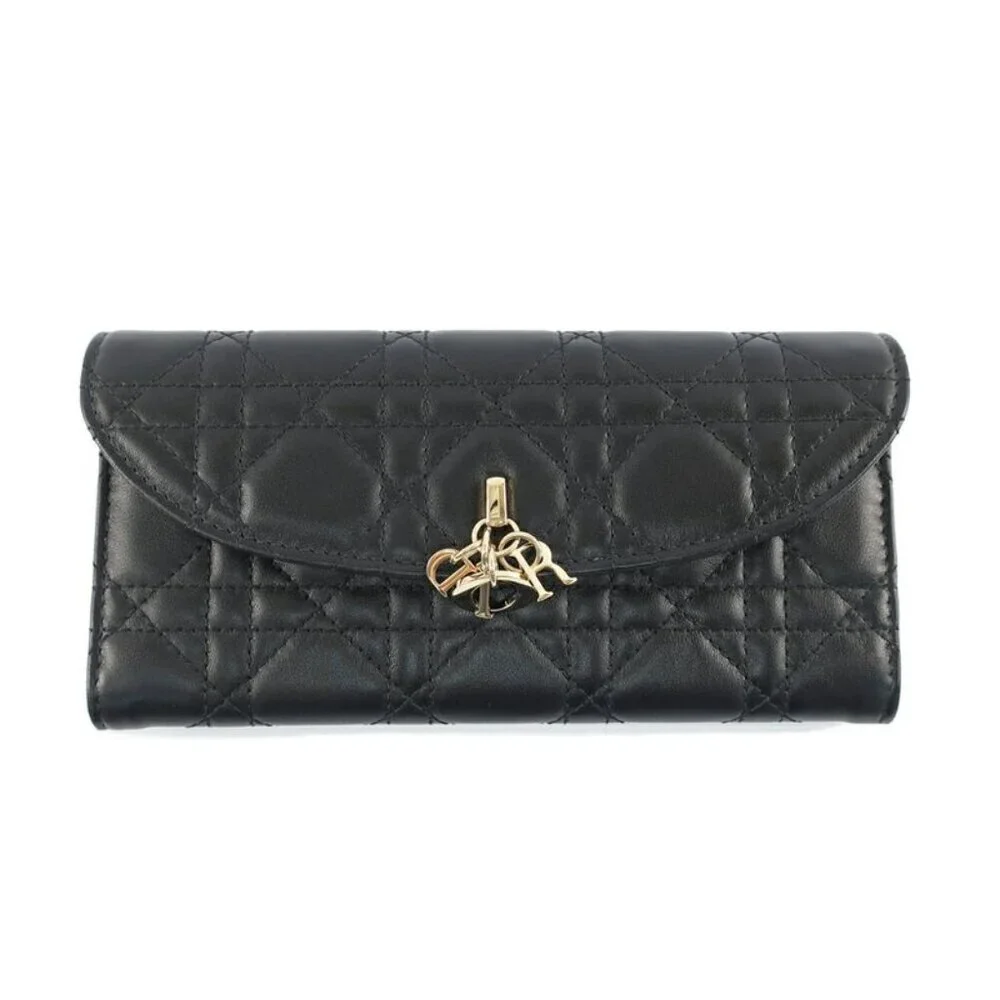 Dior My Violet Wallet Lambskin Black Gold Hardware Long Wallet