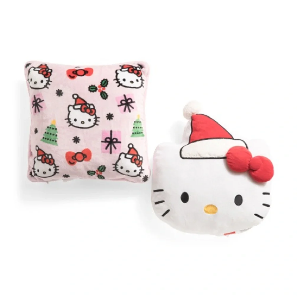 🆕- AUTHENTIC SANRIO HELLO KITTY HOLIDAY Throw Pillow Set - Pink and Red