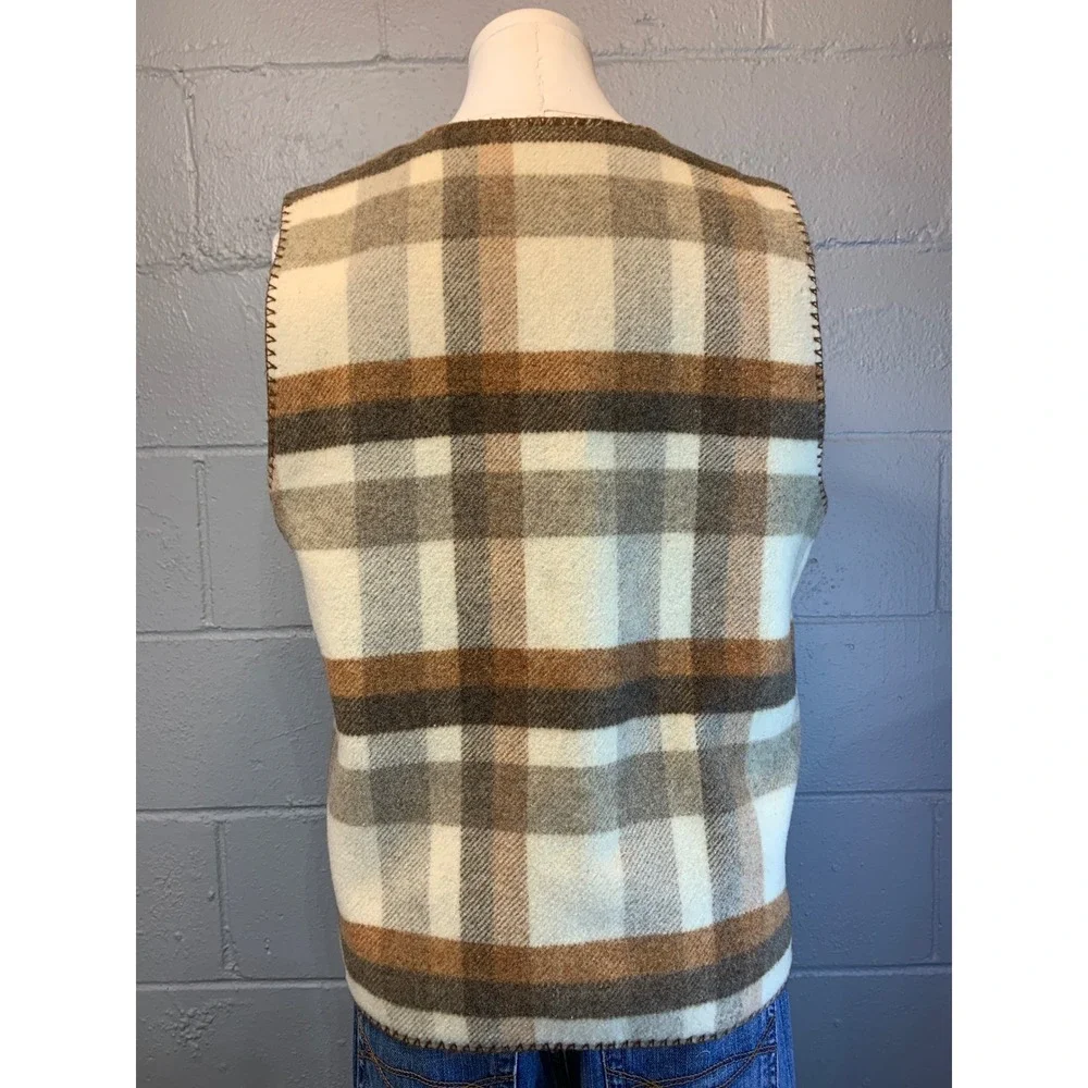 Caletta Mayoral Vintage Plaid Wool Blend Toggle Blanket Vest Brown Tan Size 16