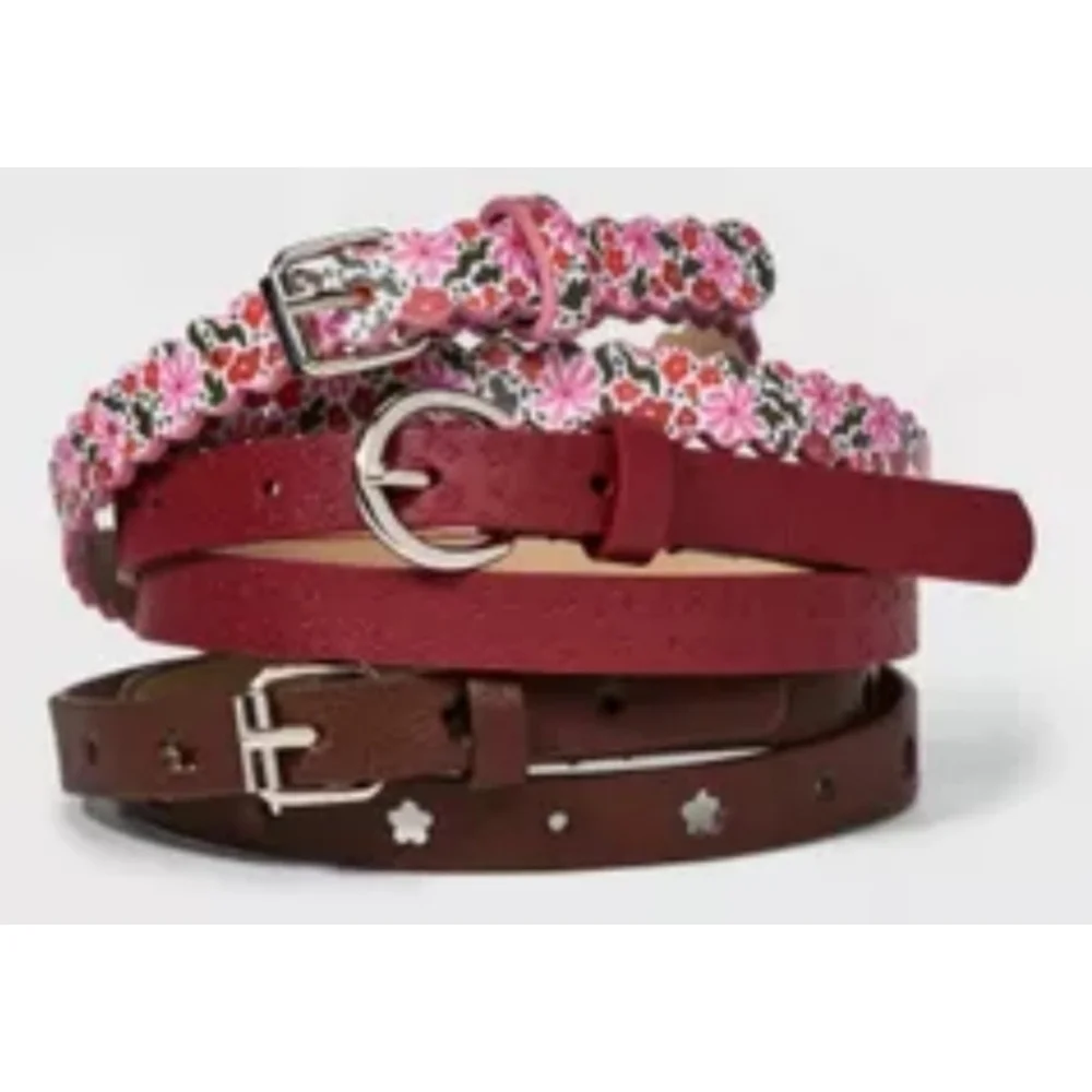 NEW Cat & Jack Multicolor/Pattern Girls' 3 Pack Floral Belt Set