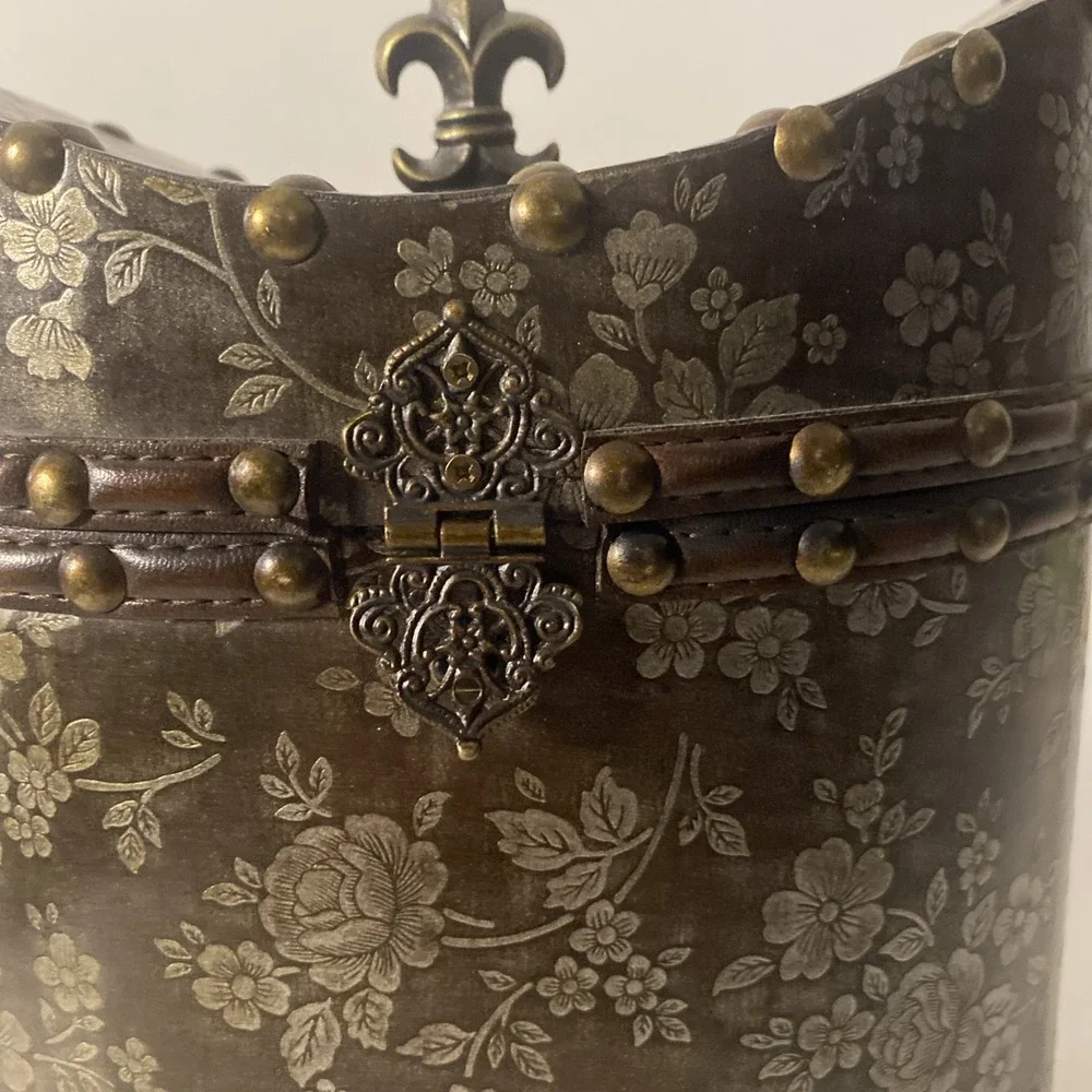 Horchow Storage Box Medium Brown Studded Home Decor Floral Paisley Print
