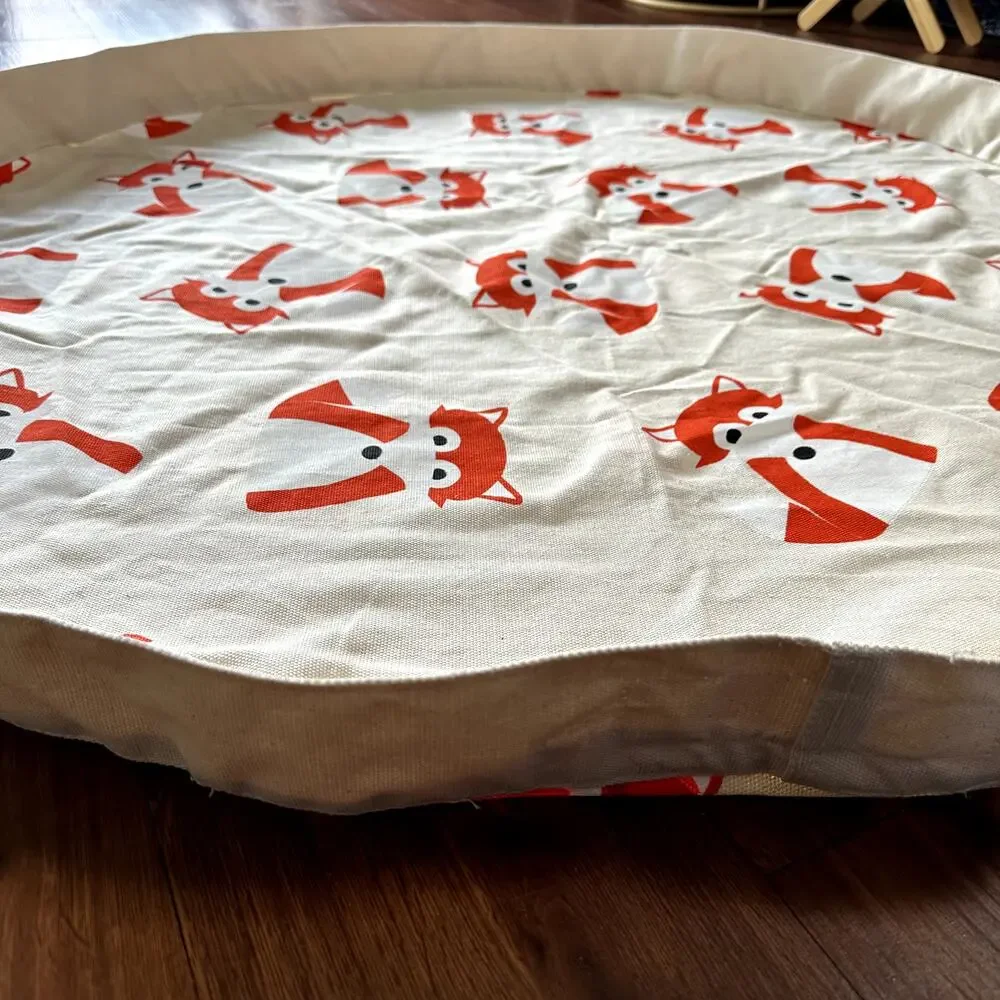 3 Sprouts Convertible Toy Storage Bag and Portable Play Mat, Orange Fox Pattern