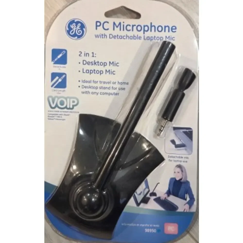 GE PC Microphone Detachable Laptop Mic 2 in 1 Desktop 20669 6' Cord
