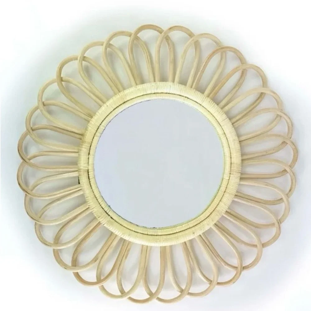 Boho Sunburst Rattan Wall Mirror - Natural Beige