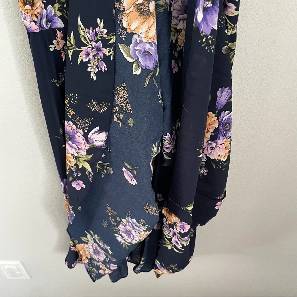 Xhilaration Black Floral Midi Dress XS Purple Blue Spaghetti Strap Boho Summer