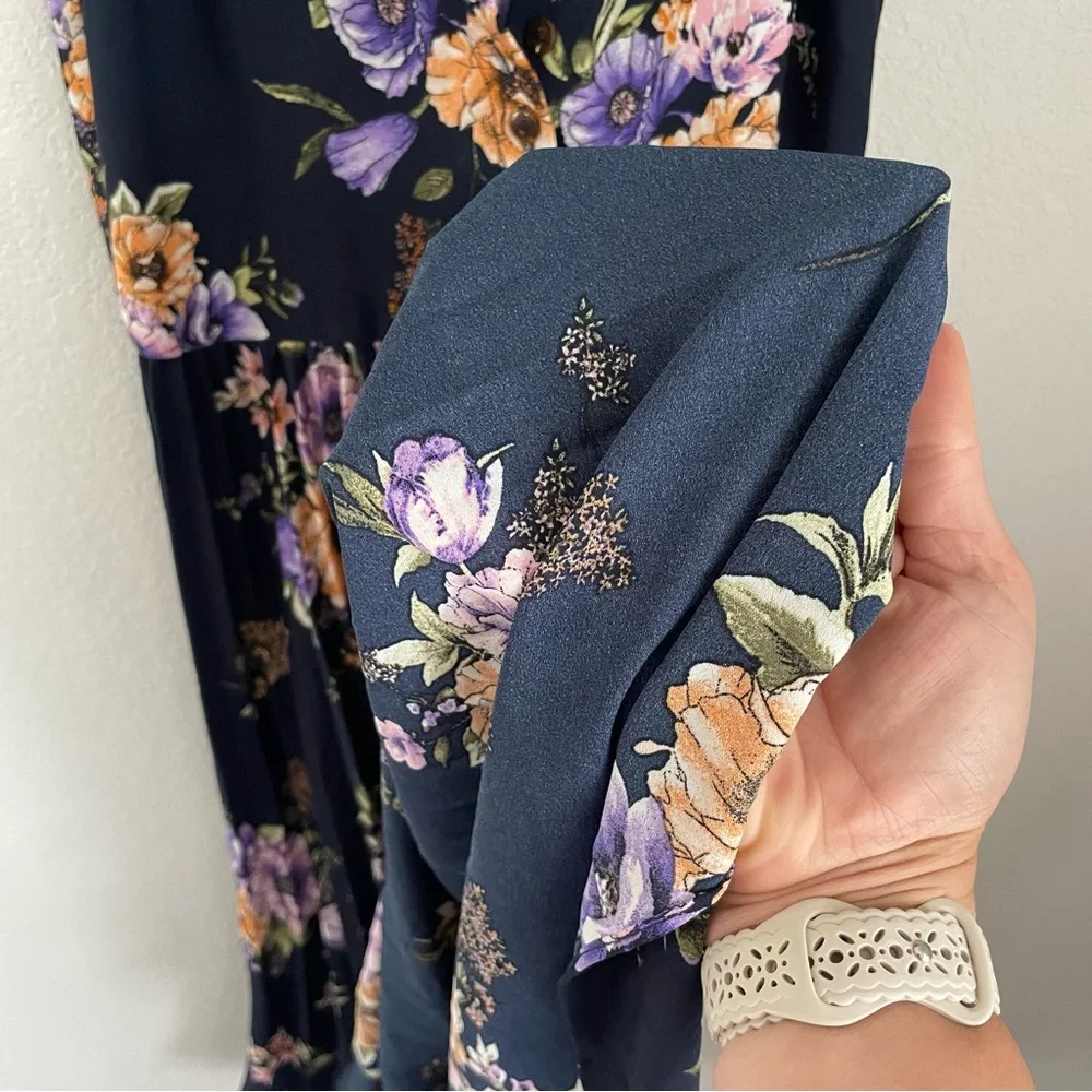 Xhilaration Black Floral Midi Dress XS Purple Blue Spaghetti Strap Boho Summer