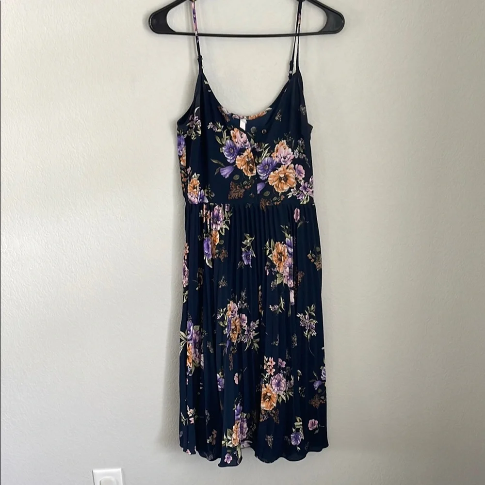 Xhilaration Black Floral Midi Dress XS Purple Blue Spaghetti Strap Boho Summer