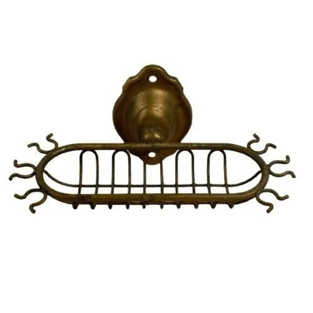 Vintage Old Retro Bathroom Soap Dish Holder Brass Wall Mounted w/ Sponge Hooks