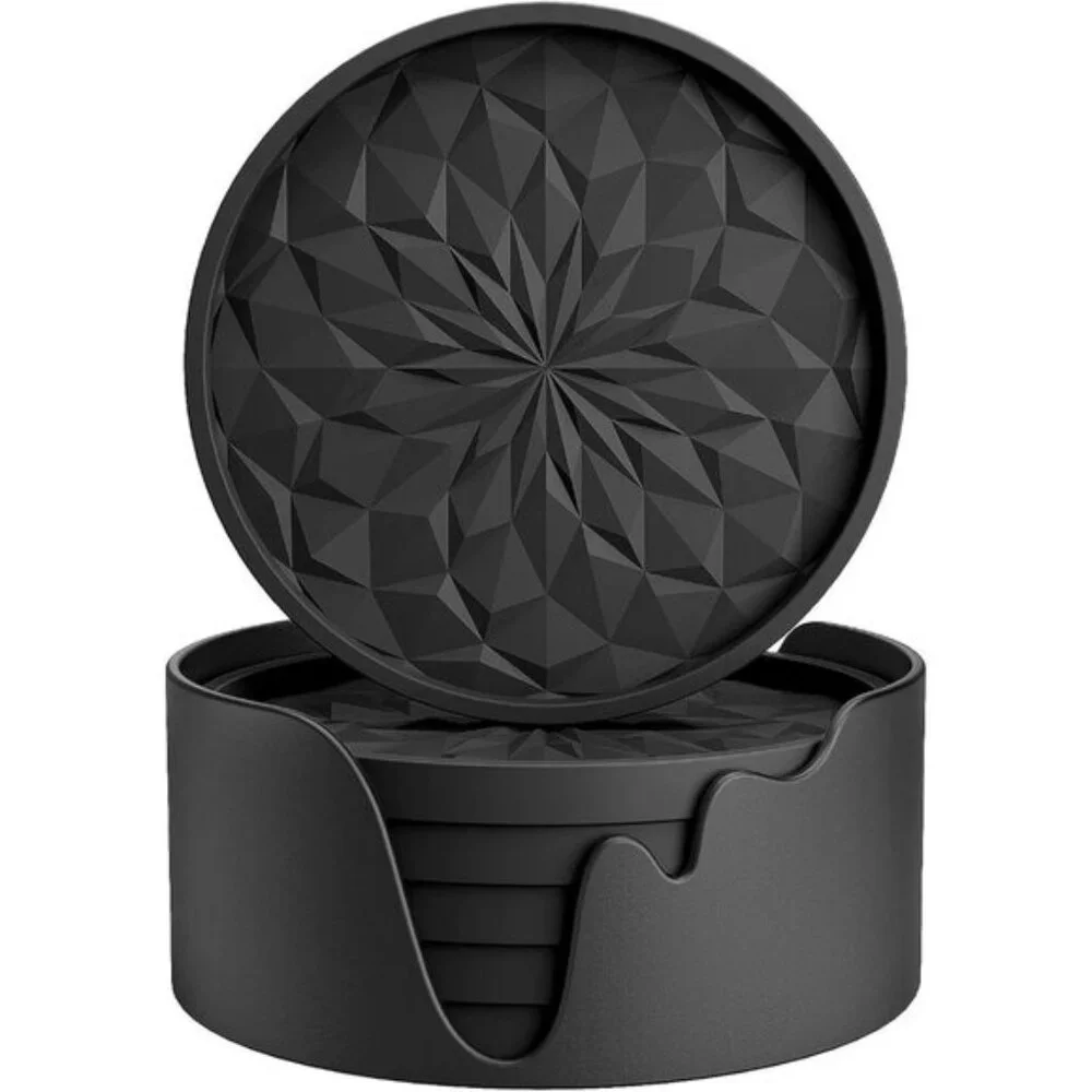 6 Pack Silicone Coasters with Holder, Non-Slip Cup Mats for Hot & Cold Drinks